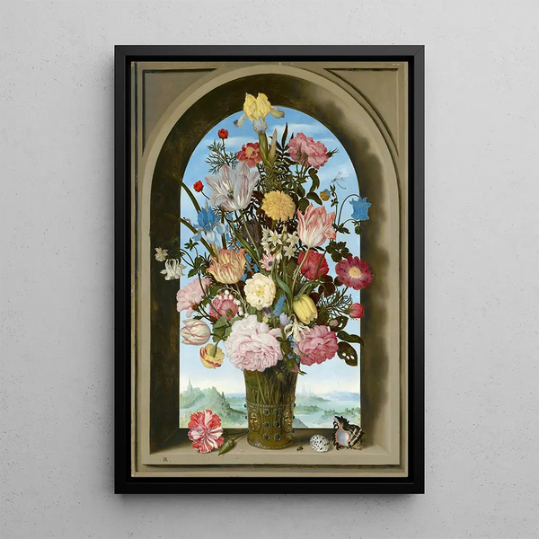 Reproduktion av målningen av blomstervas vid ett fönster - Ambrosius Bosschaert den äldre