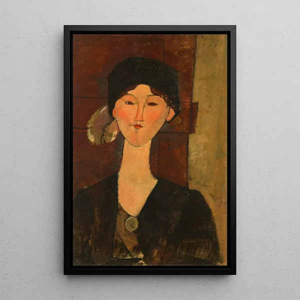 Beatrice Hastings framför en dörr - Amedeo Modigliani — inramlat konstverk på väggen