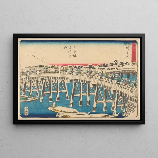 Nihonbashi under snön - Andō Hiroshige — inramlat konstverk på väggen