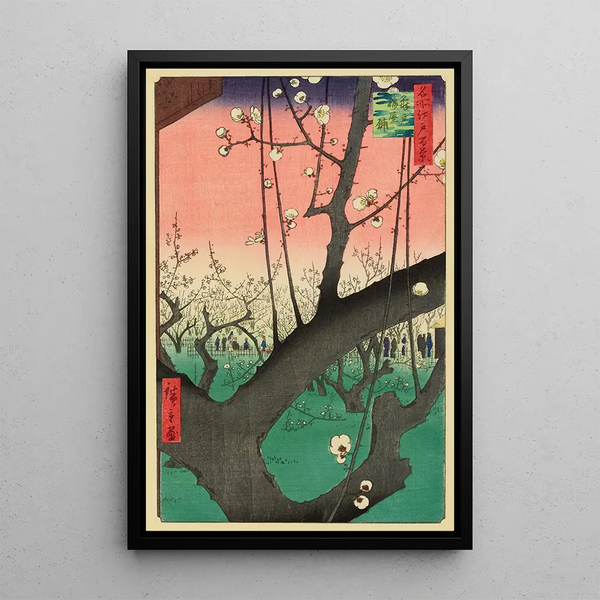 Prunus-trädgården i Kameido - Andō Hiroshige — inramlat konstverk på väggen