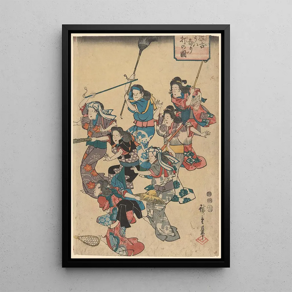 Querelle de domestiques - Andō Hiroshige — inramlat konstverk på väggen