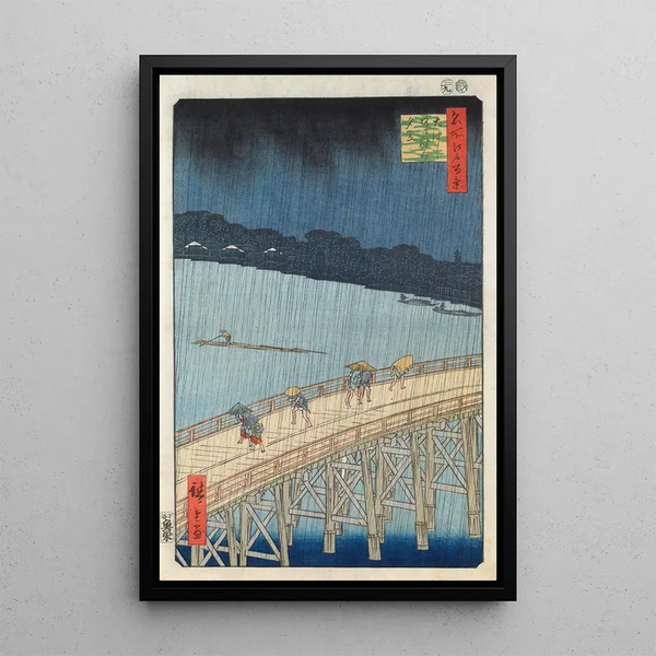 Plötsligt skyfall på Ohashi-bron och Atake - Andō Hiroshige — inramlat konstverk på väggen