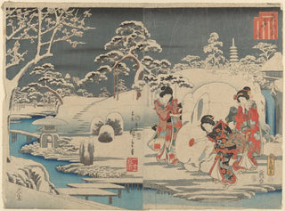 And Hiroshige - Three Women Making a Snow Rabbit in a Garden.webp