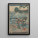 Tre kvinnor och vågor - Andō Hiroshige — inramlat konstverk på väggen