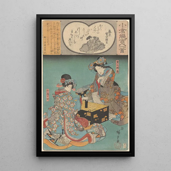 Två kvinnor som spelar ett spel - Andō Hiroshige — inramlat konstverk på väggen