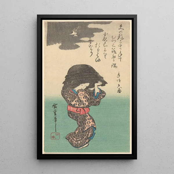 kvinna med en vattenkokare - Andō Hiroshige — inramlat konstverk på väggen
