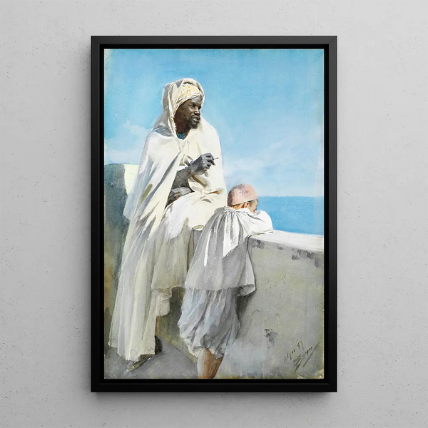 man och pojke i Alger - Anders Zorn — inramlat konstverk på väggen