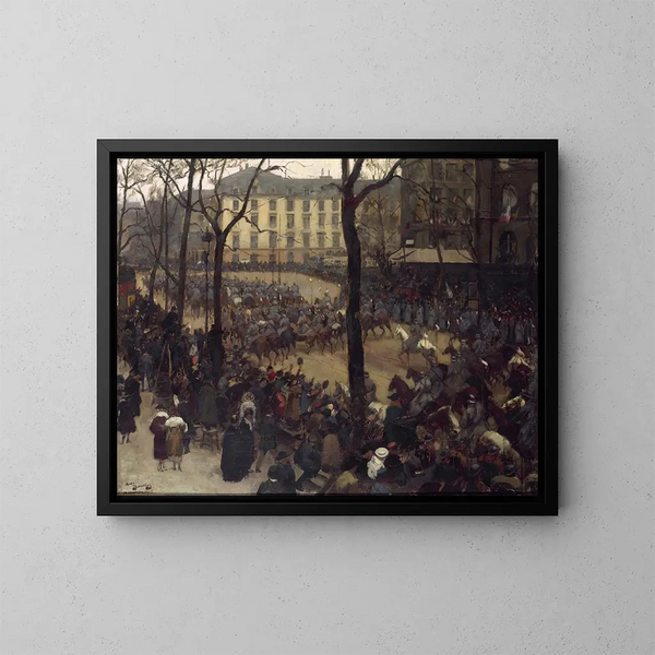 L'escorten av president Wilsons plats vid Saint-Augustin - André Victor Édouard Devambez — inramlat konstverk på väggen