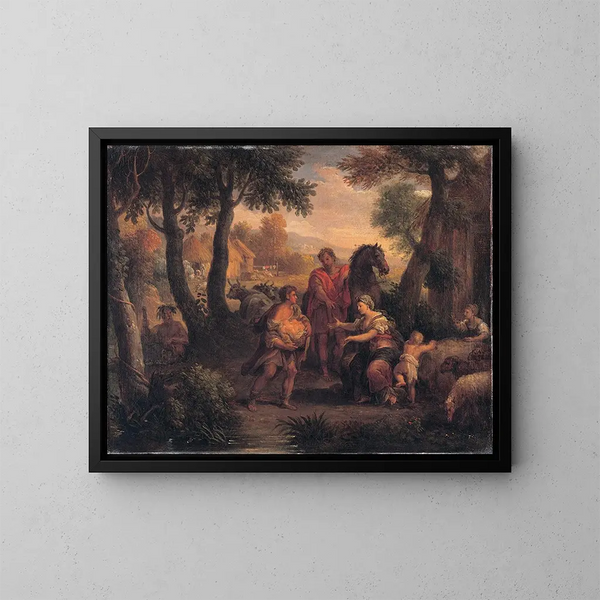 upptäckten av Romulus och Remus - Andrea Locatelli — inramlat konstverk på väggen