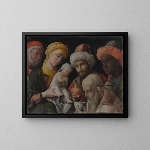 tillbedjan av de vise männen - Andrea Mantegna — inramlat konstverk på väggen