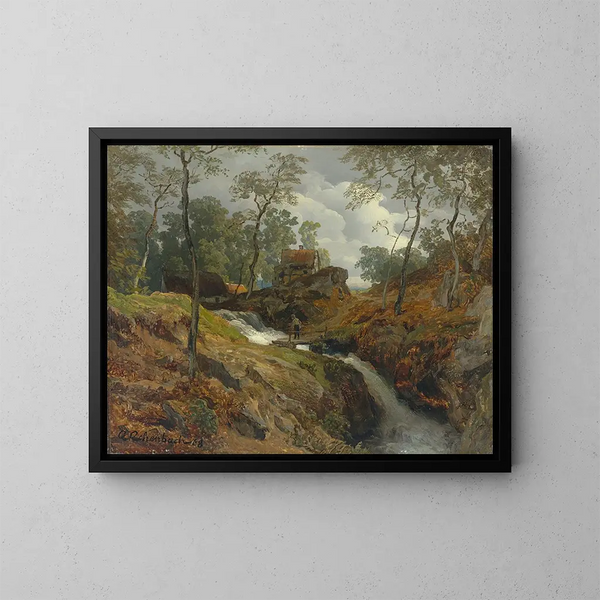 vid bäcken - Andreas Achenbach — inramlat konstverk på väggen