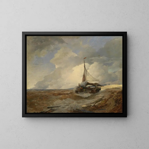 Båt i nödsituation - Andreas Achenbach — inramlat konstverk på väggen