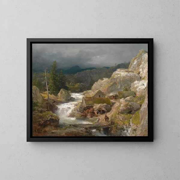 kvarn vid bäcken - Andreas Achenbach — inramlat konstverk på väggen