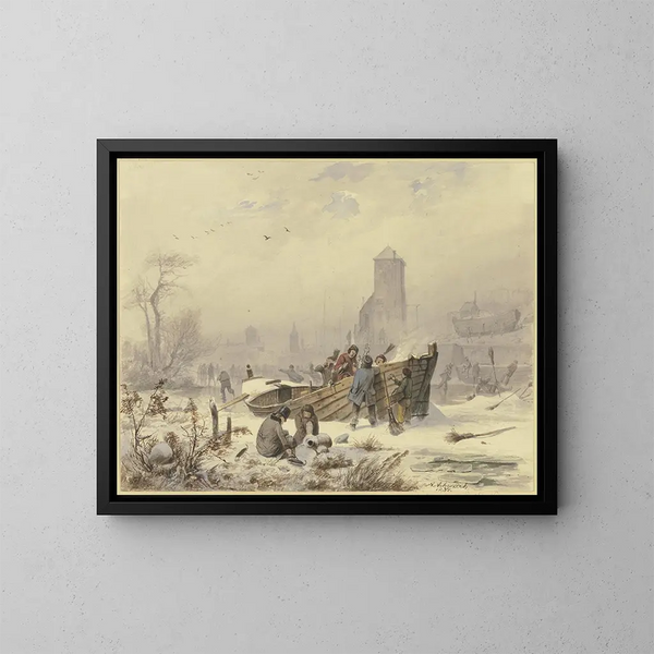Marinmålning nära ett fruset fartyg - Andreas Achenbach — inramlat konstverk på väggen