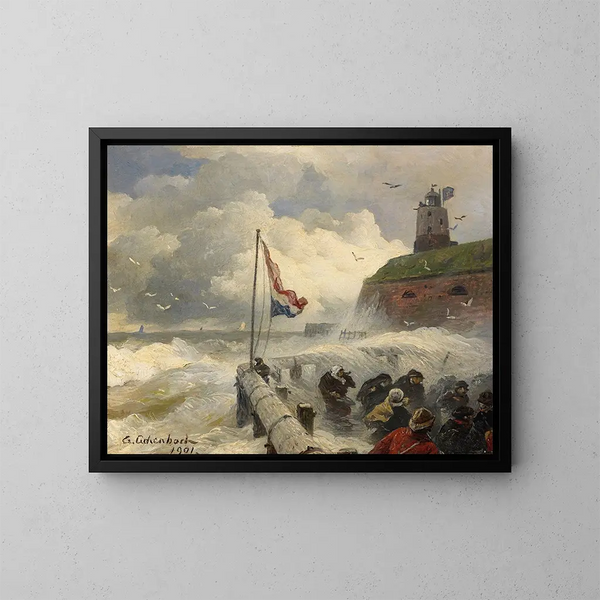 Storm på bryggan - Andreas Achenbach — inramlat konstverk på väggen