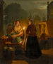 Längd: 60 cm, Höjd: 45 cm, Material: Olja på duk, Ursprung: Nederländerna, År: 1880-talet, Konsttryck av Andreas Franciscus Vermeulen, "L'étal de légumes la nuit" — vy av konstverket