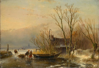 Andreas Schelfhout - Winter Scene on the Ice with Wood Gatherers.webp