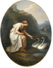 Immortalia, den odödlighetens nymf, mottar namnskyltar av två svanar - Angelica Kauffman — vy av konstverket