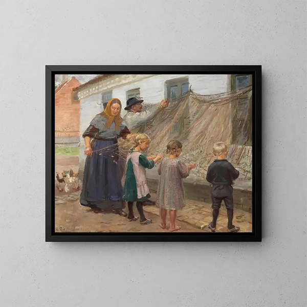 Les filets de pêche sont réparés - Anna Ancher — inramlat konstverk på väggen