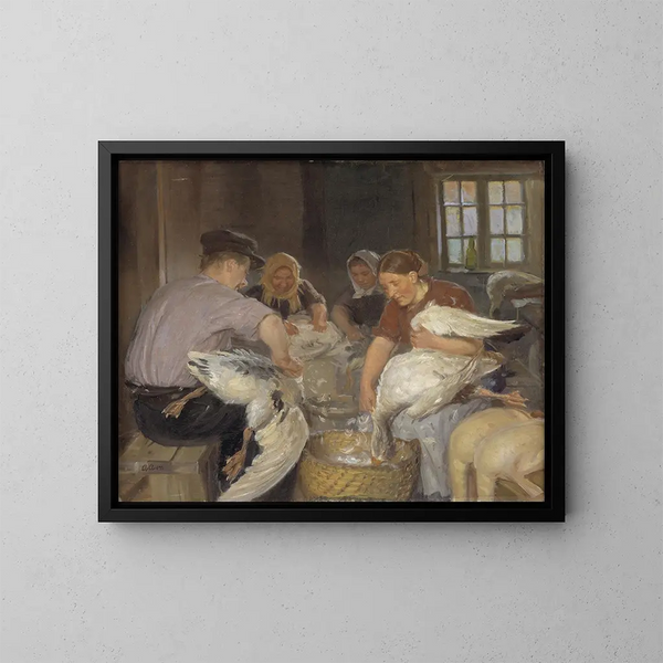 Plumer les oies - Anna Ancher — inramlat konstverk på väggen