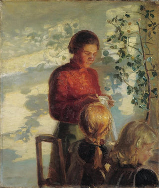 Anna Ancher - Two little girls being taught how to sew.webp