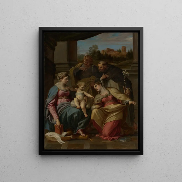 La Vierge à l'Enfant avec les saints Lucie, Dominique et Louis de France - Annibale Carracci — inramlat konstverk på väggen