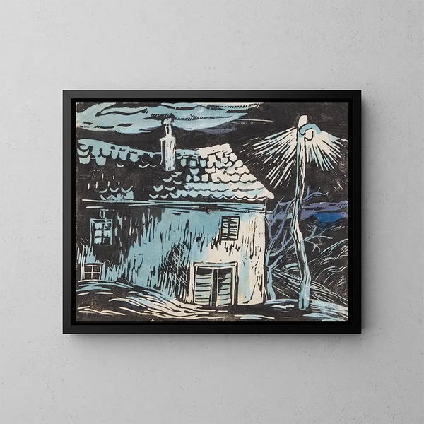 Maison la nuit - Anny Dollschein — inramlat konstverk på väggen