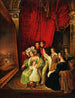 Kung Ludvig I av Bayern och hans familj granskar tillsammans konsttrycket Entrée du roi Otton de Grèce à Nauplie av Peter von Hess 1835 - Anonym — vy av konstverket