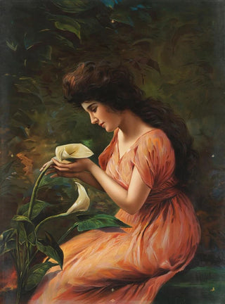 Anonymous - Seated woman gazing at calla lily.webp