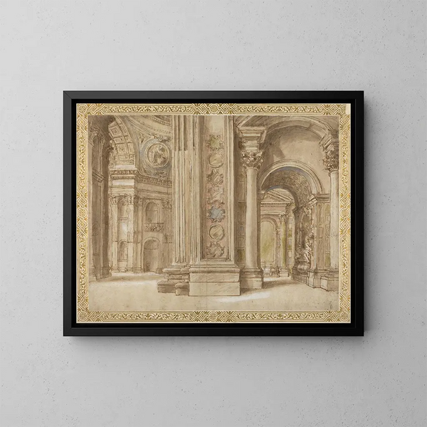 L'intérieur de Saint-Pierre à Rome - Anonym — inramlat konstverk på väggen