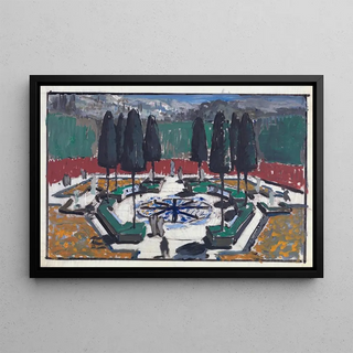 Anonymous - View of a Walled Octagonal Garden with Evergreen Trees.webp