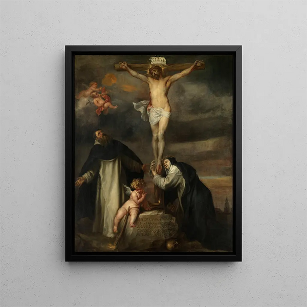 Le Christ en Croix avec Sainte Catherine de Sienne, Saint Dominique et un ange - Antoine van Dyck — inramlat konstverk på väggen
