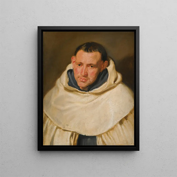Porträtt av en karmelitmunk huvud och axlar - Antoine van Dyck — inramlat konstverk på väggen