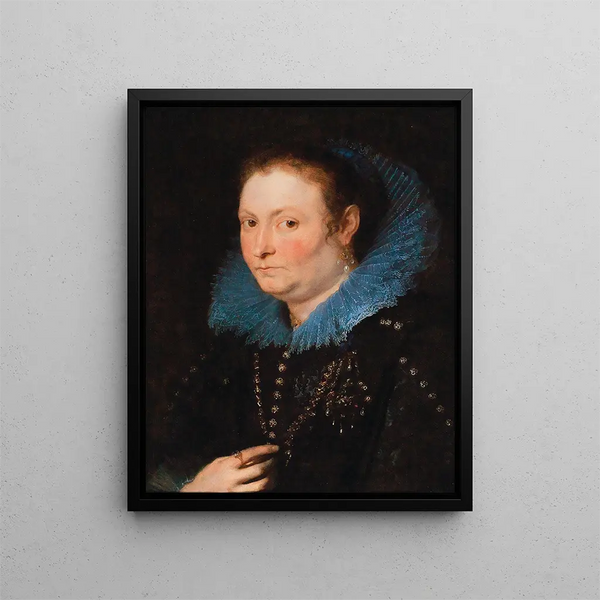 porträtt av en dam i halvfigur, betraktad som en genuesisk adelskvinna - Antoine van Dyck — inramlat konstverk på väggen