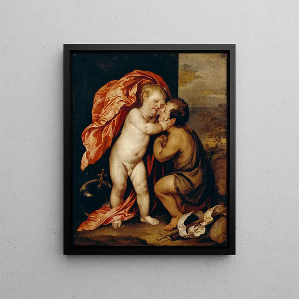 Jesusbarnet och Johannes Döparen - Antoine van Dyck — inramlat konstverk på väggen