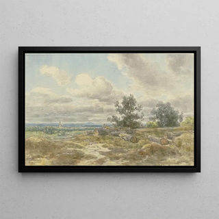 Anton Burger - Aussicht ber eine Ebene im Vordergrund umherliegende abgesgte Baumstmme.webp