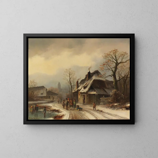 Vue d'un village en hiver - Anton Doll — inramlat konstverk på väggen