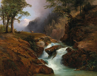 Anton Hansch - A Mountain Stream Landscape in Schoppernau.webp
