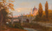 Vue du Wienfluss vers le pont Elisabeth et l'église Saint-Charles - Anton Hlaváček — vy av konstverket