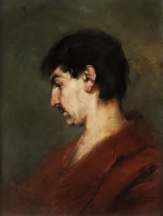 Anton Laupheimer - Kopfbildnis eines jungen Mannes mit schwarzen Haaren und rotem Mantel.webp