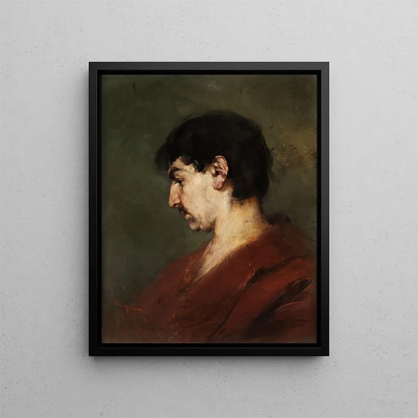 Anton Laupheimer - Kopfbildnis eines jungen Mannes mit schwarzen Haaren und rotem Mantel.webp