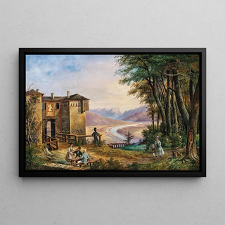 Anton Reiffenstuhl - Scene in Salzburg excursionists resting with a view of Lueg Pass.webp
