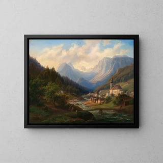 Vue des fougères de la Ramsau près de Berchtesgaden vers le Hirschbühl et le Mühlsturzhörner - Anton Schiffer — inramlat konstverk på väggen