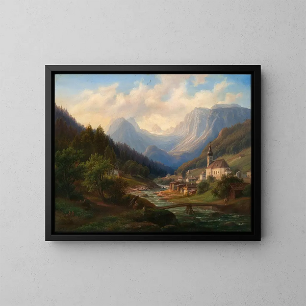 Vue des fougères de la Ramsau près de Berchtesgaden vers le Hirschbühl et le Mühlsturzhörner - Anton Schiffer — inramlat konstverk på väggen