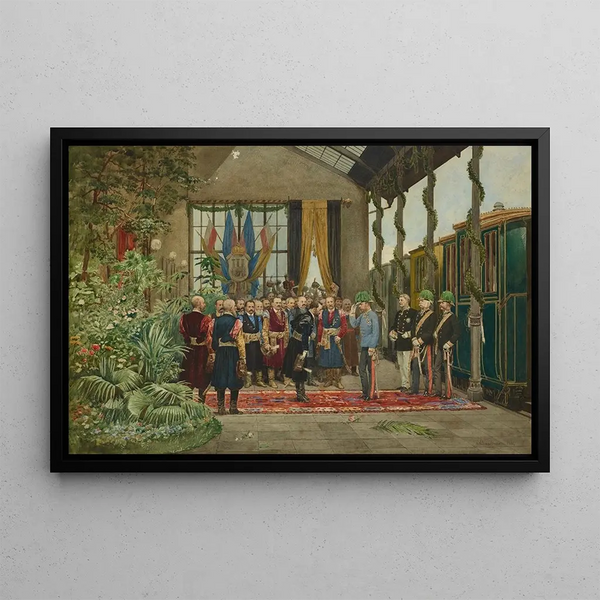 L'Kejsare välkomnas på Lviv stationen från serien Inspektionsresa av kejsaren Franz Joseph I i Galizien i september 1880 - Antoni Kozakiewicz — inramlat konstverk på väggen