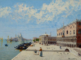 Figures au Molo med la Libreria, la Punta della Dogana och Santa Maria della Salute bortom - Antonietta Brandeis — vy av konstverket