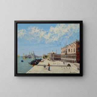 Figures au Molo med la Libreria, la Punta della Dogana och Santa Maria della Salute bortom - Antonietta Brandeis — inramlat konstverk på väggen