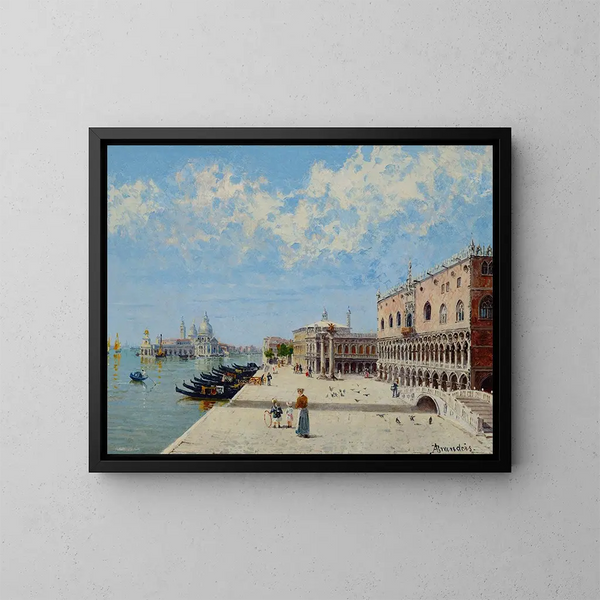 Figures au Molo med la Libreria, la Punta della Dogana och Santa Maria della Salute bortom - Antonietta Brandeis — inramlat konstverk på väggen