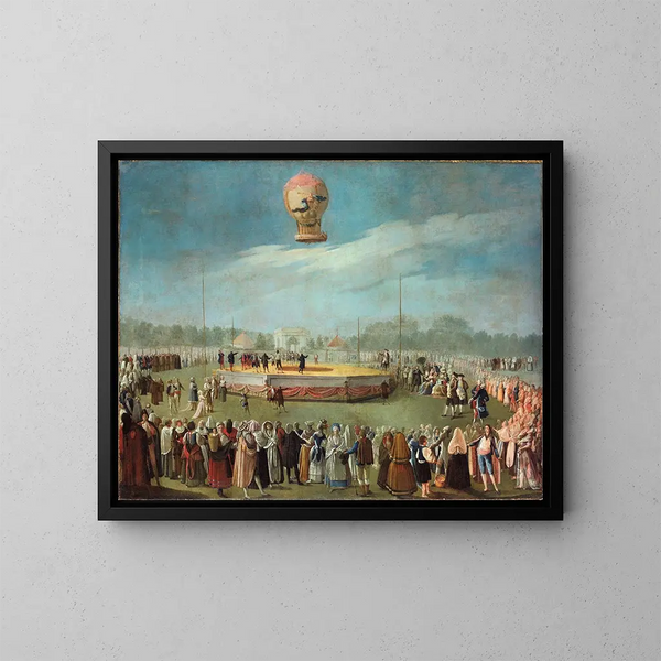 Ascension d'un ballon en présence du roi Charles IV et de sa cour - Antonio Carnicero — inramlat konstverk på väggen