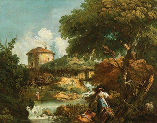 Antonio Diziani - A river landscape with figures a watermill beyond.webp